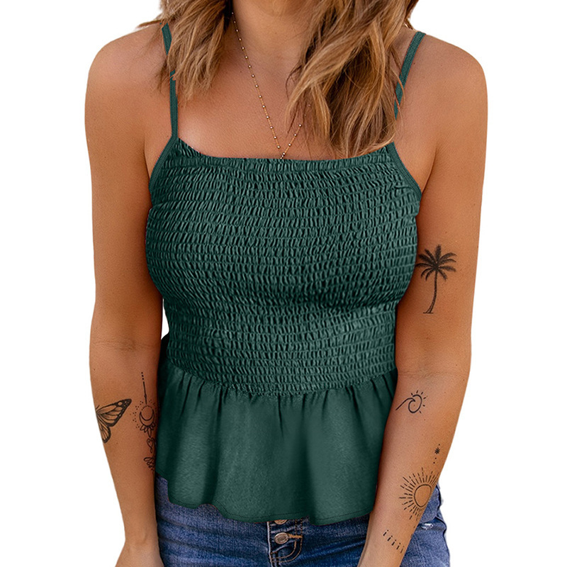 Women's Tanks Camis 2022 European beauty small suspenders pleated top women's spot solid color casual