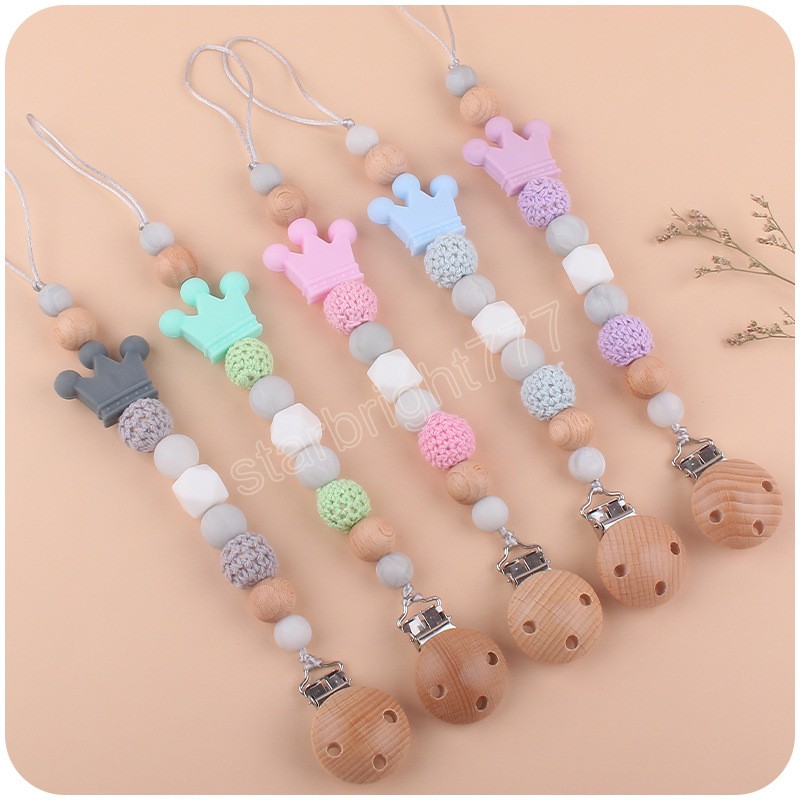 Baby Pacifier Holders Chain Clips Candy Color Crown Silicone Beads Teething Infant Feeding Appease Toy Newborn Practice Toys Natural Wooden
Baby Pacifier Holders Chain Clips Candy Color Crown Silicone Beads Teething Infant Feeding Appease Toy Newborn Practice Toys Natural Wooden