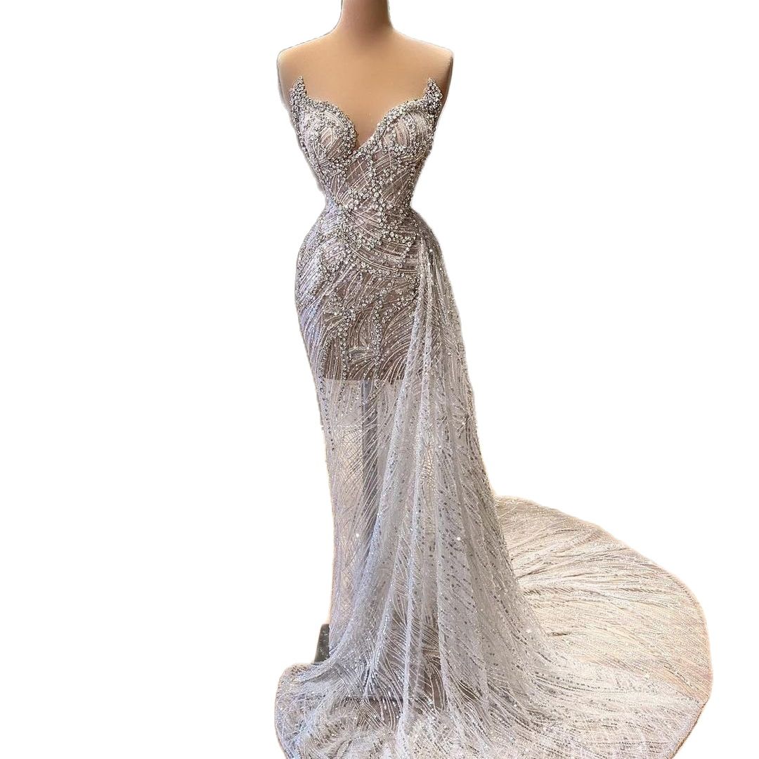 Sier Prom Elegant Dresses For Black Girls 2022 Beads Crystal V Neck Graduation Dress Birthday Party Mermaid Gowns Nigeria Vestidos De Gala estidos