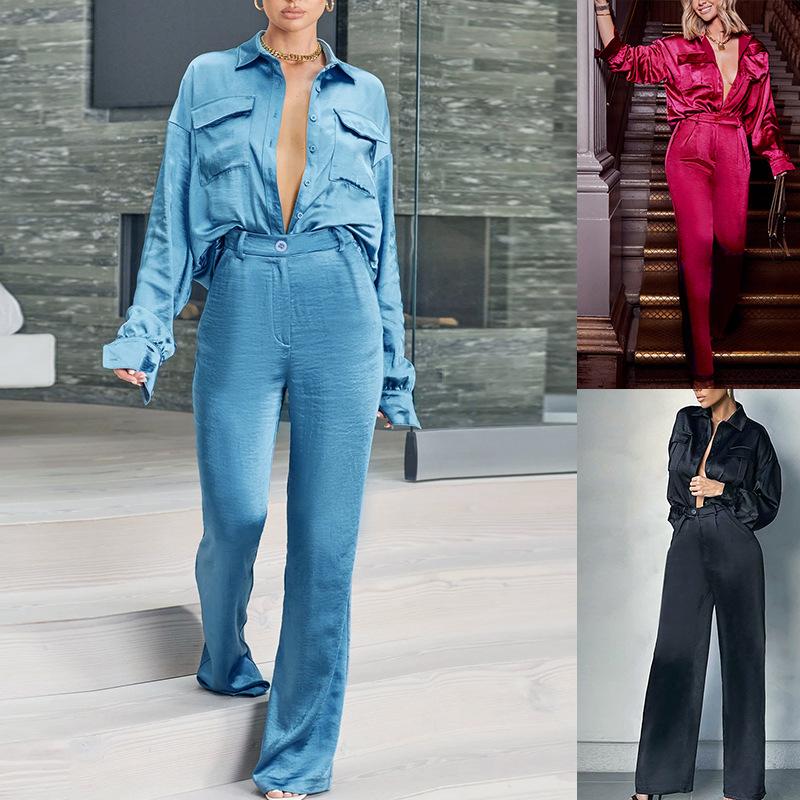 Women' Two Piece Pants Summer Satin Women Shirt Trousers Set Long Sleeve Shirts High Waist Suit Female 2022 Casual Lady Streetwear SetsWome, Black
Women' Two Piece Pants Summer Satin Women Shirt Trousers Set Long Sleeve Shirts High Waist Suit Female 2022 Casual Lady Streetwear SetsWome, Black