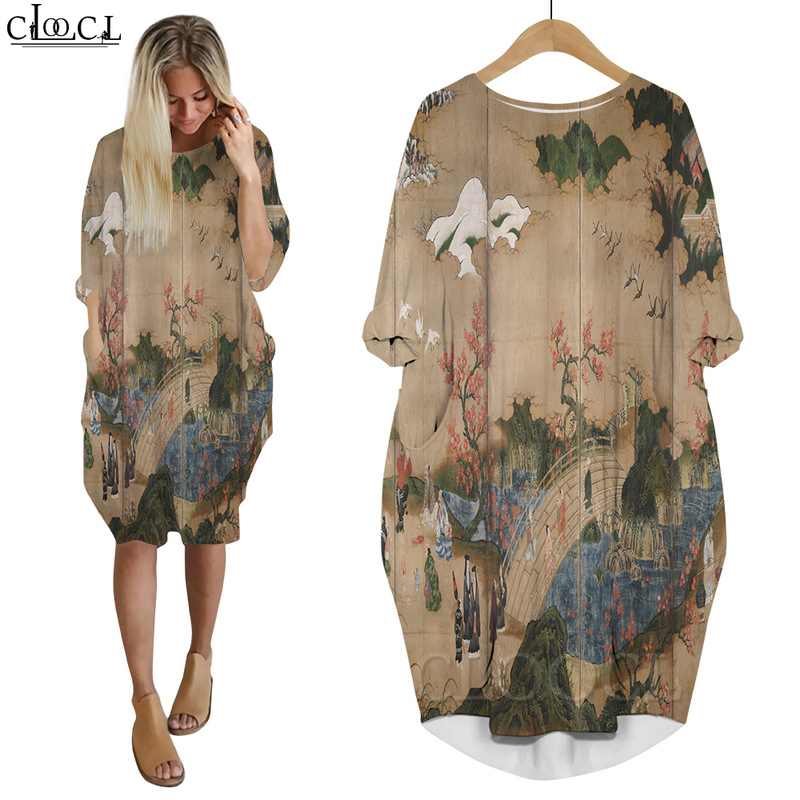 Van Gogh The Starry Night Dress 3D Printed Long Sleeve Skirts Fashion Female Streetwear Harajuku Women Pocket Dress W220616