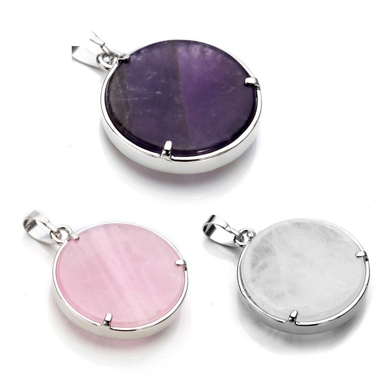 Natural stone Tree of Life Gem Necklace Chakra Reiki Healing Crystals Round Pendant Necklace Jewelry