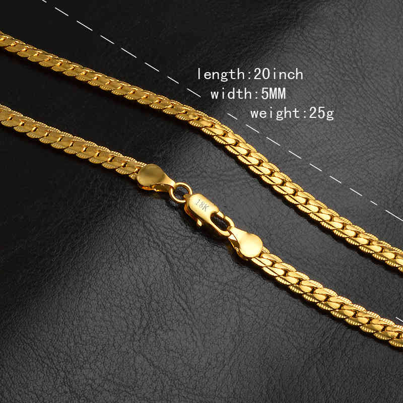 5mm 18k Gold Plated Hip Hop Chains Necklace for Men Women Fashion Jewelry Chains Necklaces Gifts Wholes Accessories 20inch