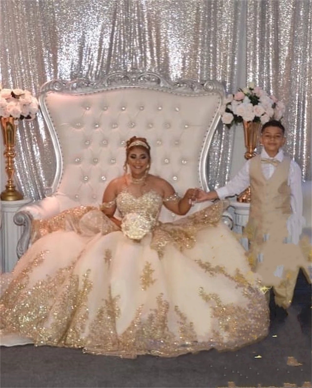 Champagne gold Off Shoulder Halter Shining Quinceanera Dresses Sweet 16 Girls Princess Birthday Party Dress vestidos de xv anos 2022