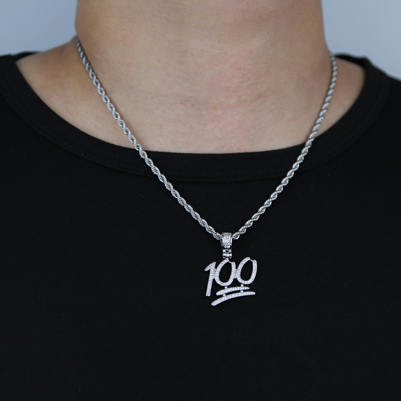 Iced out number 100 pendant with cubic zircon paved hip hop pendants fit tennis chain cuban chains for women men punk styles jewelry wholesale dh57271