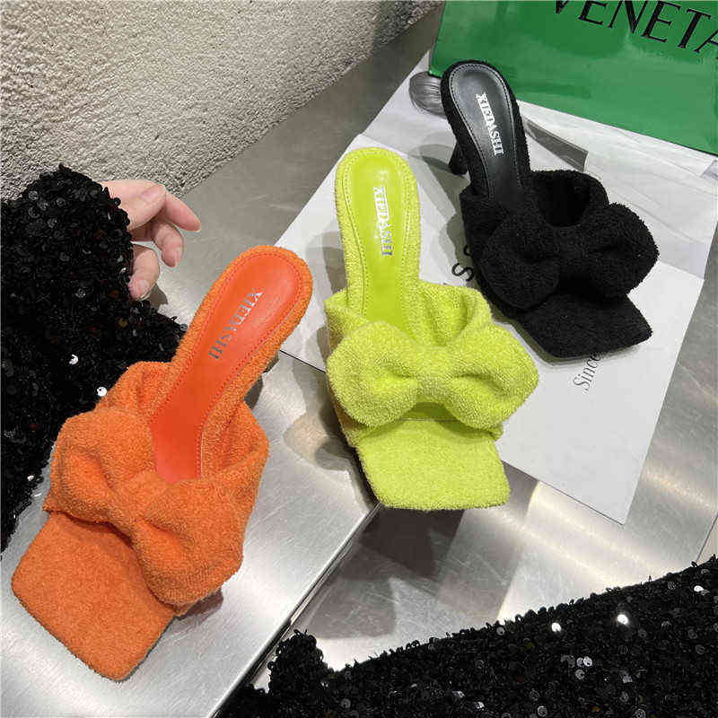 Spring and Summer 2022 Bow Knot Square Head Thin Middle Heel Slippers Open Toe Flannelette One-sided High-heeled Sandals, Yellow
Spring and Summer 2022 Bow Knot Square Head Thin Middle Heel Slippers Open Toe Flannelette One-sided High-heeled Sandals, Yellow