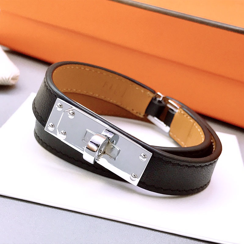 popular brand jewerlry genuine leather bracelet for women stainless steel bracelet double tour