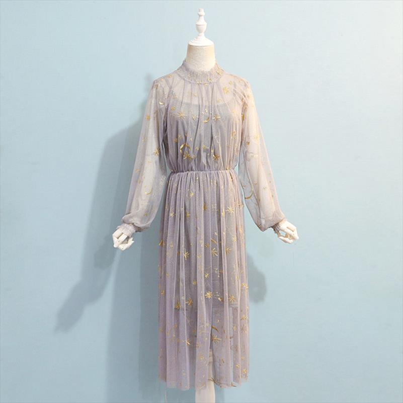 Gray Beige Navy Star Casual Dresses Moon Embroidery Mesh Long Sleeve Stand Collar Midi Elegant Sweet Party Loose Dress Runway, Navy blue
Gray Beige Navy Star Casual Dresses Moon Embroidery Mesh Long Sleeve Stand Collar Midi Elegant Sweet Party Loose Dress Runway, Navy blue
