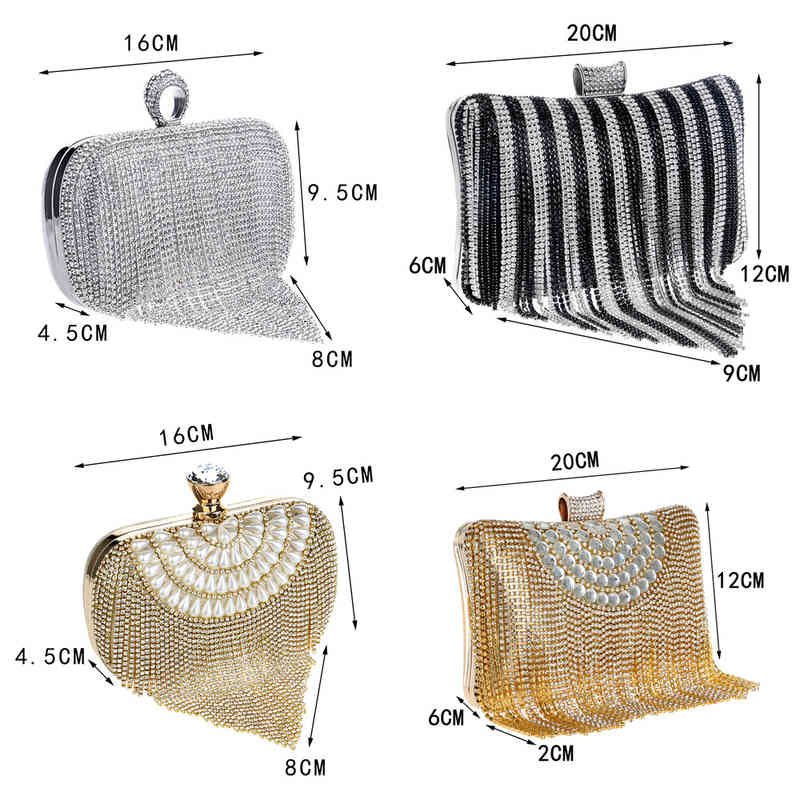 Evening Bags Gloig Fashion Women Tassel Evening Bags Diamonds Beaded Clutch Wedding Purse Shoulder Party Laides Case 220516