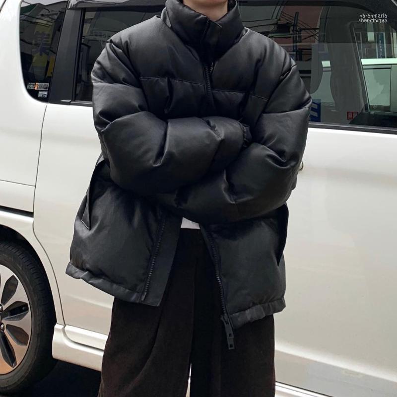 Winter Men's Pu Leather Short Style Loose Coat Thicken Bread Snow Jacket In Warm Parkas Stand Collar Lint Cotton-padded Clothes1 Kare22, Black 
Winter Men's Pu Leather Short Style Loose Coat Thicken Bread Snow Jacket In Warm Parkas Stand Collar Lint Cotton-padded Clothes1 Kare22, Black