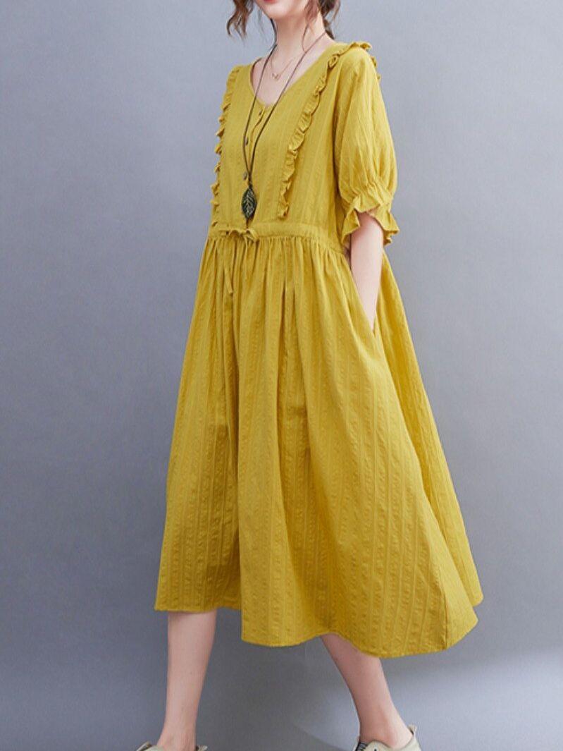 Casual Dresses Splicing Short-sleeved Dress V-neck Temperament Large Swing 2022 Summer Woman Solid Color Edible Tree Flare Sleeve DressCasua, Yellow
Casual Dresses Splicing Short-sleeved Dress V-neck Temperament Large Swing 2022 Summer Woman Solid Color Edible Tree Flare Sleeve DressCasua, Yellow