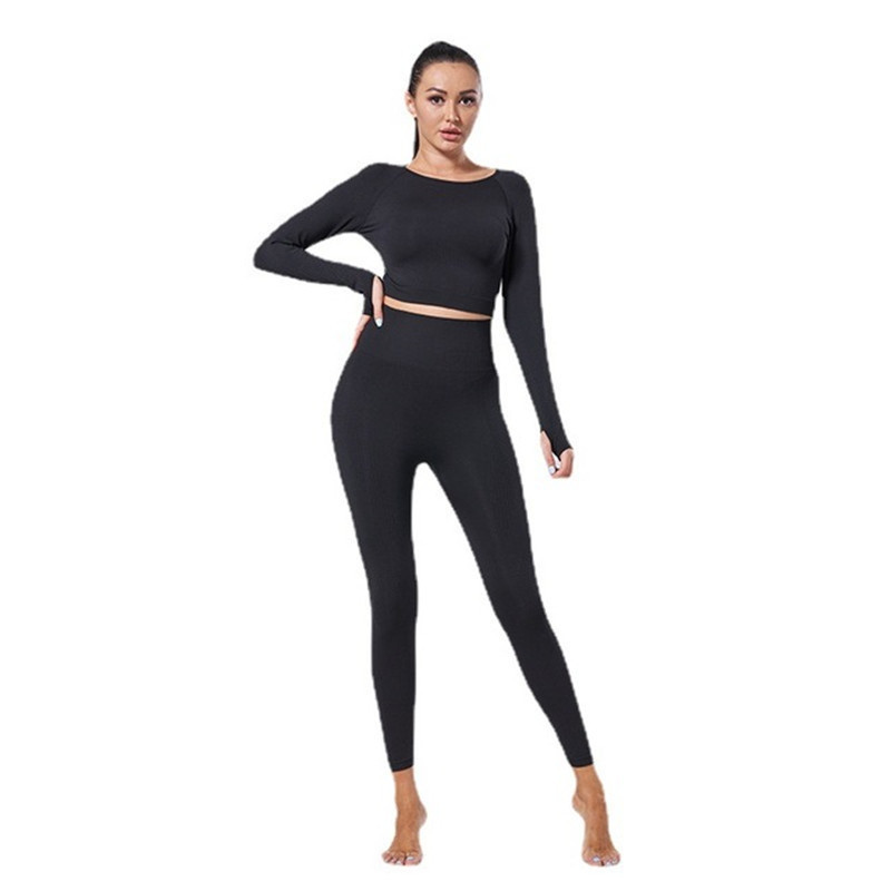 2 Piece Set Women Workout Clothing Gym Yoga Fitness Sportswear Crop Top Sports Bra Seamless Leggings Active Wear Outfit Suit 220330
