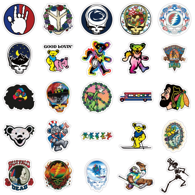 50Pcs Rock band Grateful Dead sticker Rock and roll Graffiti Kids Toy Skateboard car Motorcycle Bicycle Stickers Decals Wholesale