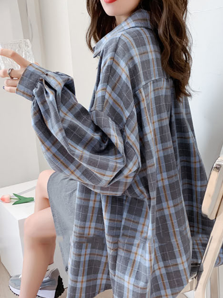 JMPRS Fashion Plaid Women Shirt Korean Oversize Tops Harajuku Daily All match Long Sleeve Chic Female Yellow Shirts 220810