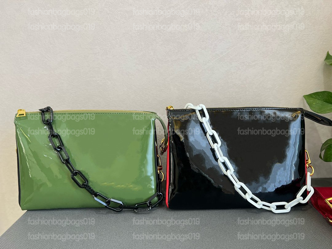 COUSSIN PM Designer Edgy Bag Puffy Shiny Green Patent Leather Shoulder Bag Embossed Monograms Chain Luxurys CrossBody Womens Clutch with two detachable straps
COUSSIN PM Designer Edgy Bag Puffy Shiny Green Patent Leather Shoulder Bag Embossed Monograms Chain Luxurys CrossBody Womens Clutch with two detachable straps