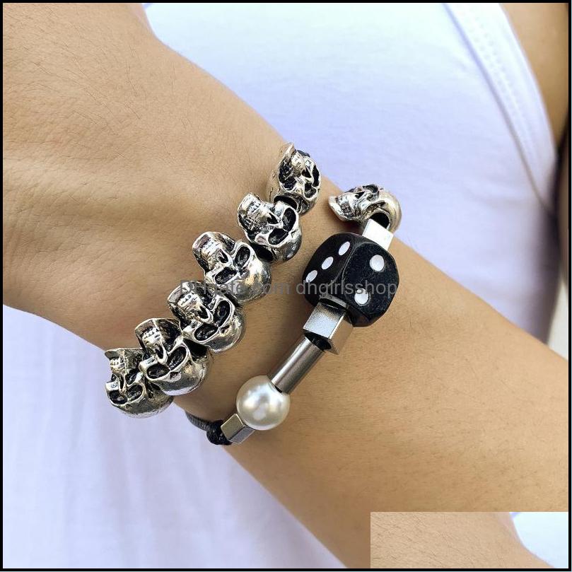 Charm Bracelets Jewelry Handmade Hip Hop Skl Dice Set For Men Boyfriend Gift Punk Rock Skeleton Head Brace Dkq
Charm Bracelets Jewelry Handmade Hip Hop Skl Dice Set For Men Boyfriend Gift Punk Rock Skeleton Head Brace Dkq
