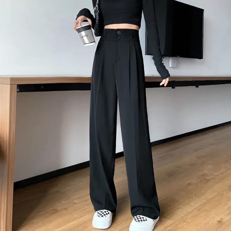 Black Suit Pant's Spring Summer Casual Straight Tube Drape Loose WideLeg Pants HighWaisted Fashion Trousers 220526