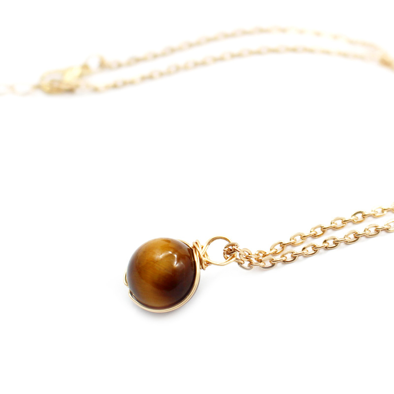 Natural Stone necklace 12mm Rose Quartz Tiger Eye Amethysts Energy Healing Chakra Pendant Necklaces Women Jewelry