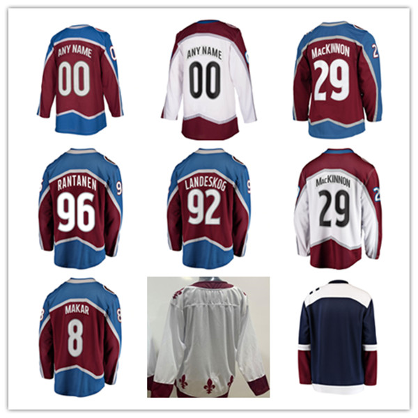 Hockey Jerseys Nathan Mackinnon 29 Mikko Rantanen 96 Gabriel Landeskog 92 Cale Makar 8 Jesrey Burgundy White Navy Color With 2022 Cup Patch Size S-XXXL Stitched Men's