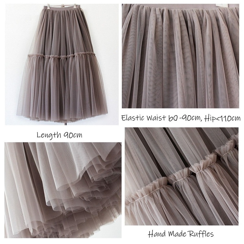 Treutoyeu Vintage Gothic Black White Pleated Long Tulle Skirt Tutu Femme High Waisted Runway Soft Mesh Skirts Womens Jupe 220317
