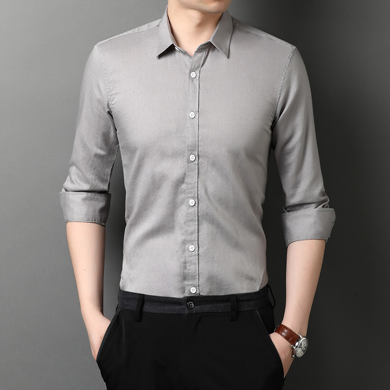 spring autumn men solid color long-sleeved shirt men's business casual shirts 1768 220322