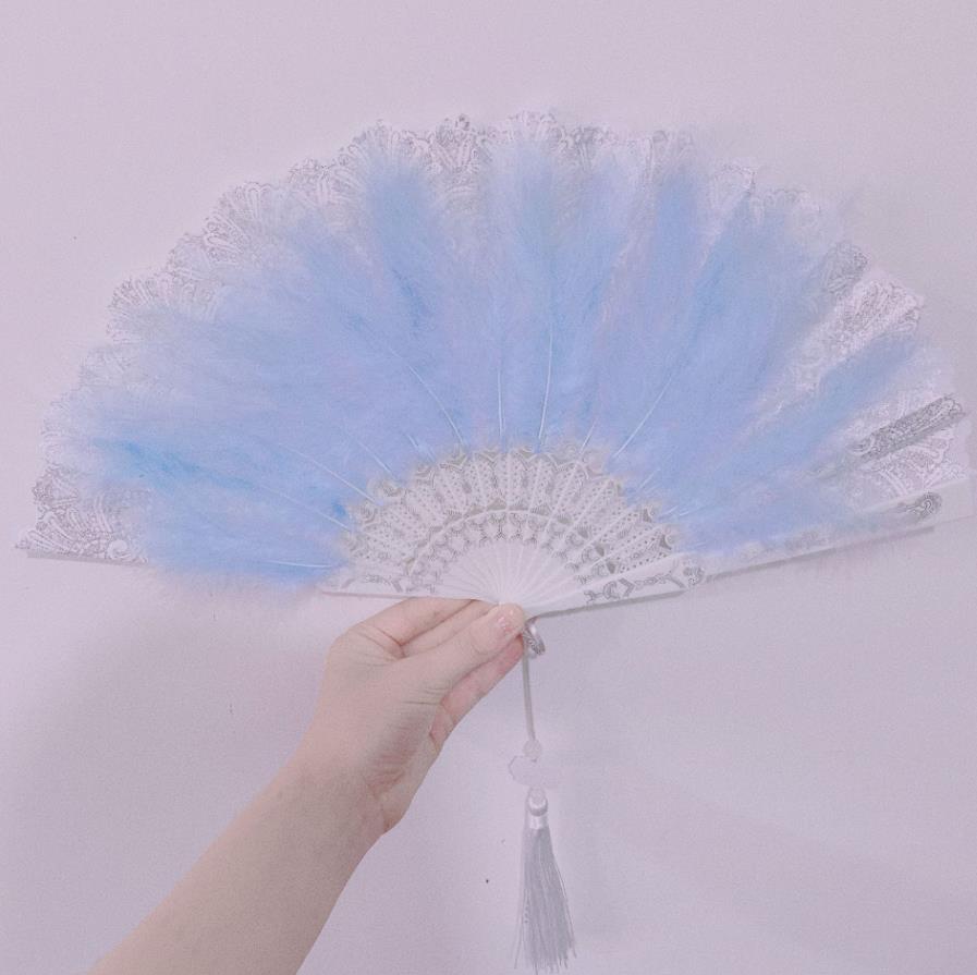 Lace Floral Folding Hand Fan Rose Feather Party Costume Accessories Show Cosplay Wedding Photo Props