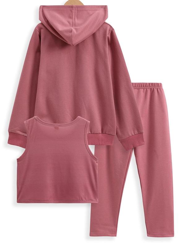 Girls Zip Up Hoodie & Letter Graphic Tank Top & Leggings SHE