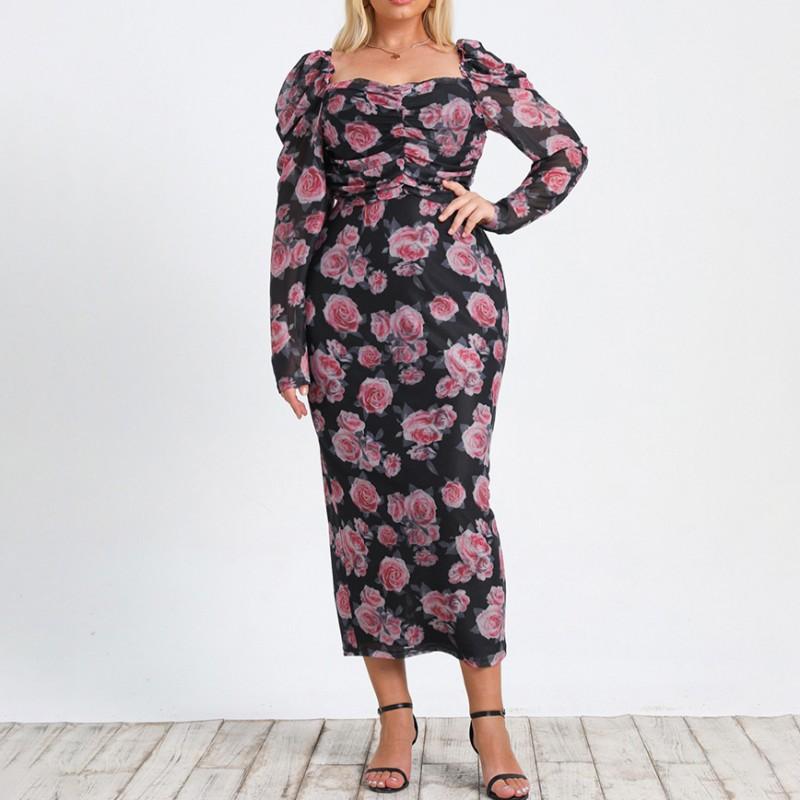 Plus Size Dresses Autumn Flower Print Square Collar Elegant Fashion Dress Long Sleeve Black Bodycon Robe Femme Midi Party VestidoPlus
Plus Size Dresses Autumn Flower Print Square Collar Elegant Fashion Dress Long Sleeve Black Bodycon Robe Femme Midi Party VestidoPlus