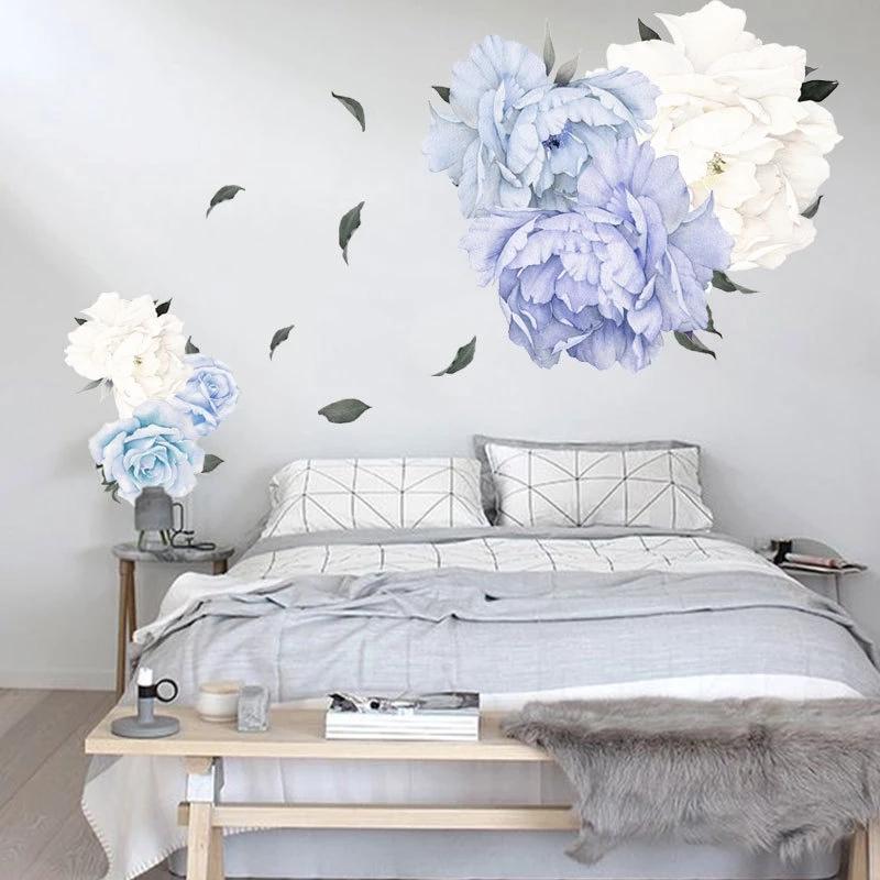 Peony Rose Flowers Wall Art Sticker Decals Vinyl Stickers Kids Room Nursery Home Decor Wallpaper for bedroom