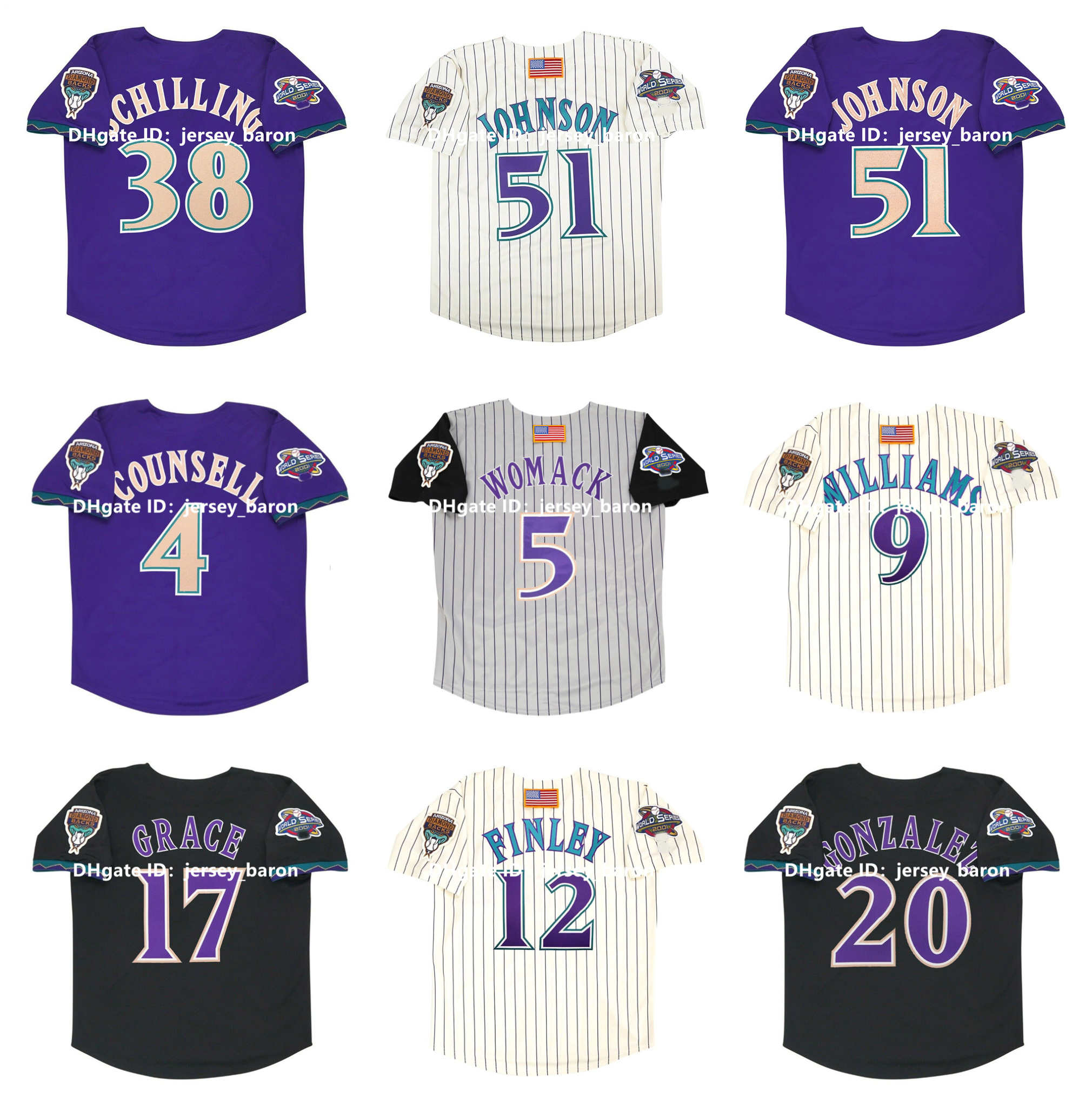 2001 World Series Randy Johnson Baseball Jersey Diamondbacks Luis Gonzalez Curt Schilling Craig Counsell Tony Womack Matt Williams Steve Finley Mark Grace