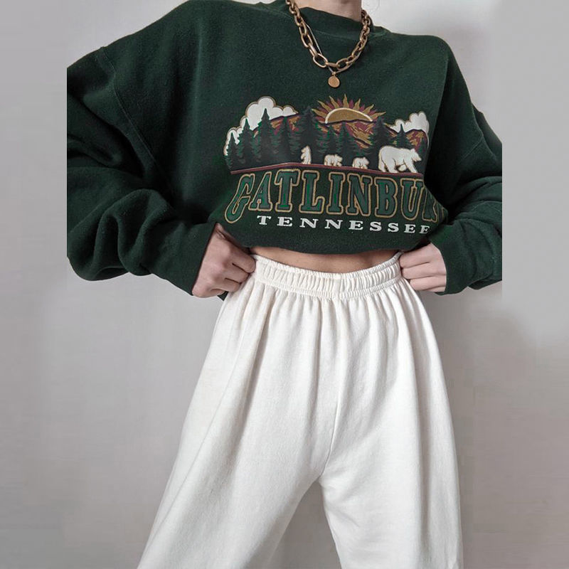 QWEEK Y2K Vintage Green Women Hoodies Oversize E Girl Aesthetic Print Sweatshirt Autumn 90s Street Pullover Long Sleeve Top 220324
