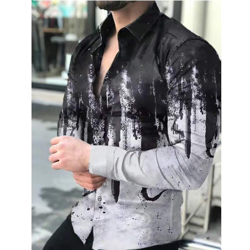 Men's Slim Shirt Autumn Casual Turn-down Collar Streetwear Fashion Together Printed Long Sleeve Oversize For Men Tops 220322