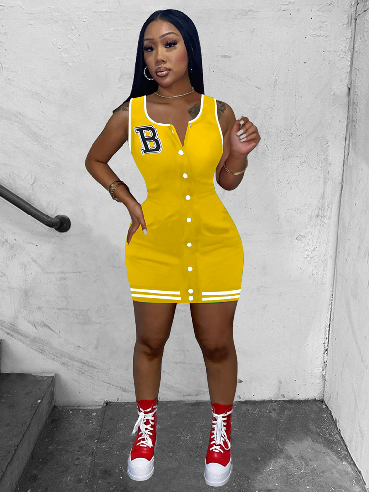 Designer Bodycon Dress Summer Women Sleeveless Baseball Uniform Dresses Casual SB letters Skinny Mini Dress Night Club Party Wear Streetwear 9220