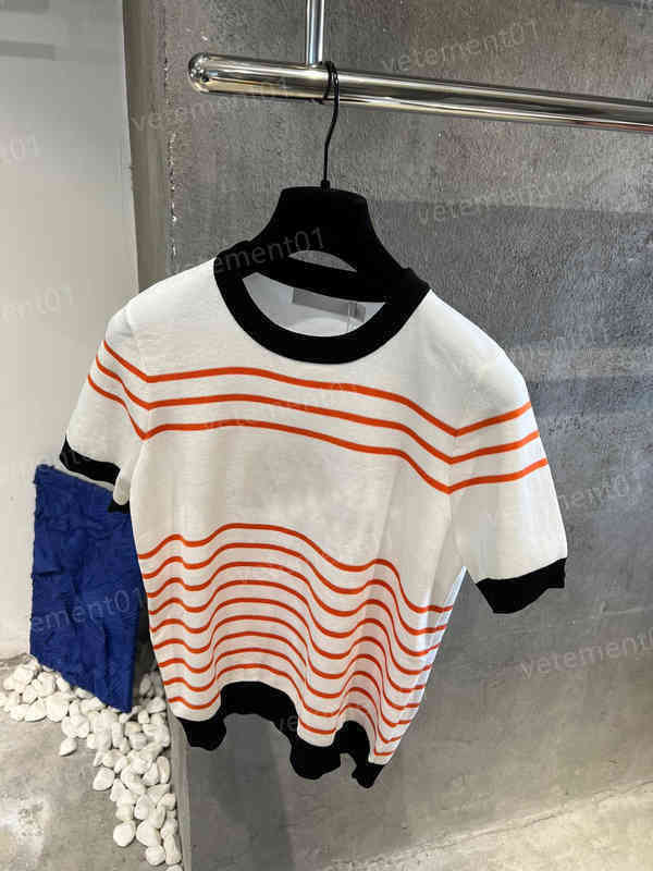 Luxury Designer Womens T-Shirts Brand Logo Summer Striped Embroidered Knitted Short-sleeve Tops Sexy Summer T Shirts For Women Clothing 0912 
Luxury Designer Womens T-Shirts Brand Logo Summer Striped Embroidered Knitted Short-sleeve Tops Sexy Summer T Shirts For Women Clothing 0912