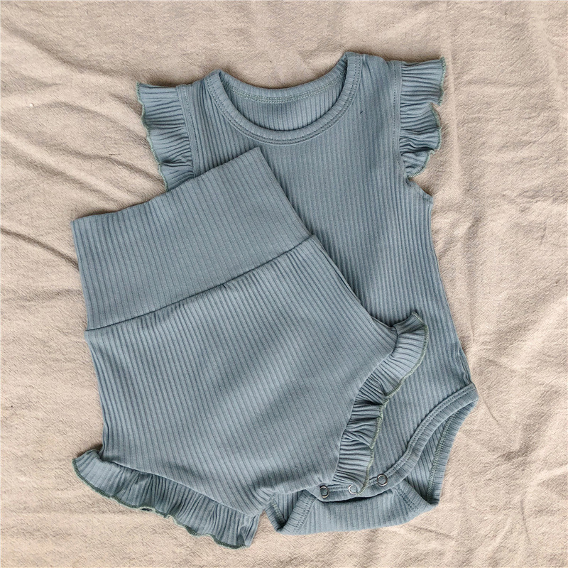 Baby Girl Clothes Set Soft Ribbed Cotton Bosyuit Shorts Clothing Cute Toddler Fashion Comfortable Jumpsuit Bloomers 220507