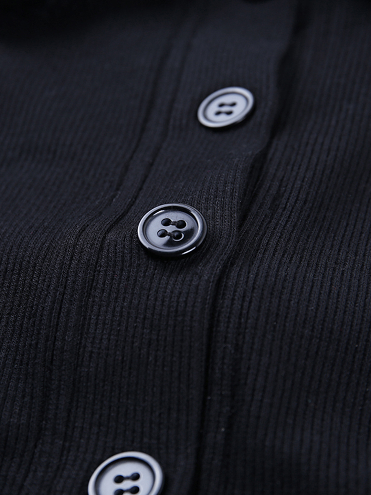 WannaThis Black Long Sleeve Women Fluffy Turn-down Collar Button Autumn Shirt Warm Cropped Top Slim Elastic Casual Tops 220321