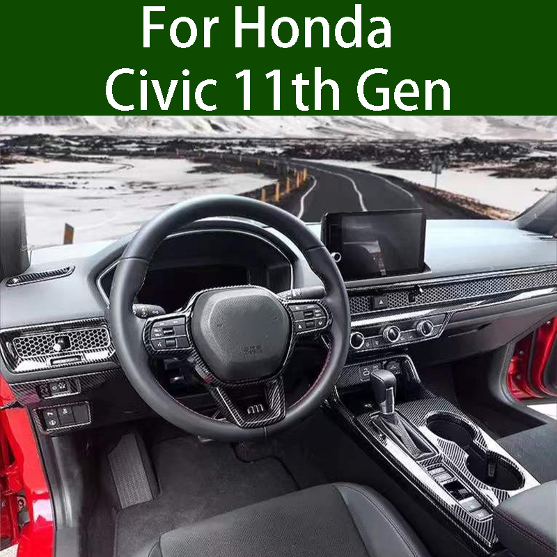 Car ABS Interior Co-Pilot Dashboard Carbon Fiber Decorative Stickers For Honda Civic11th Gen 2020 2021 Modification Accessorie
