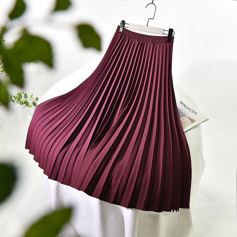 Women A-Line Spring Pleated Skirt Elegant Stretch High Waist Long Femme Faldas Jupe Saia White s 220322