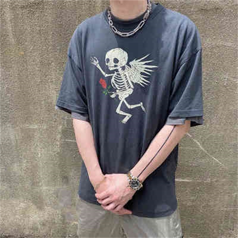 Designer T-shirt 22 Gallerydept Angel skull print used short sleeve men' and women' high street Vintage washed T-shirt, Wash water black
Designer T-shirt 22 Gallerydept Angel skull print used short sleeve men' and women' high street Vintage washed T-shirt, Wash water black
