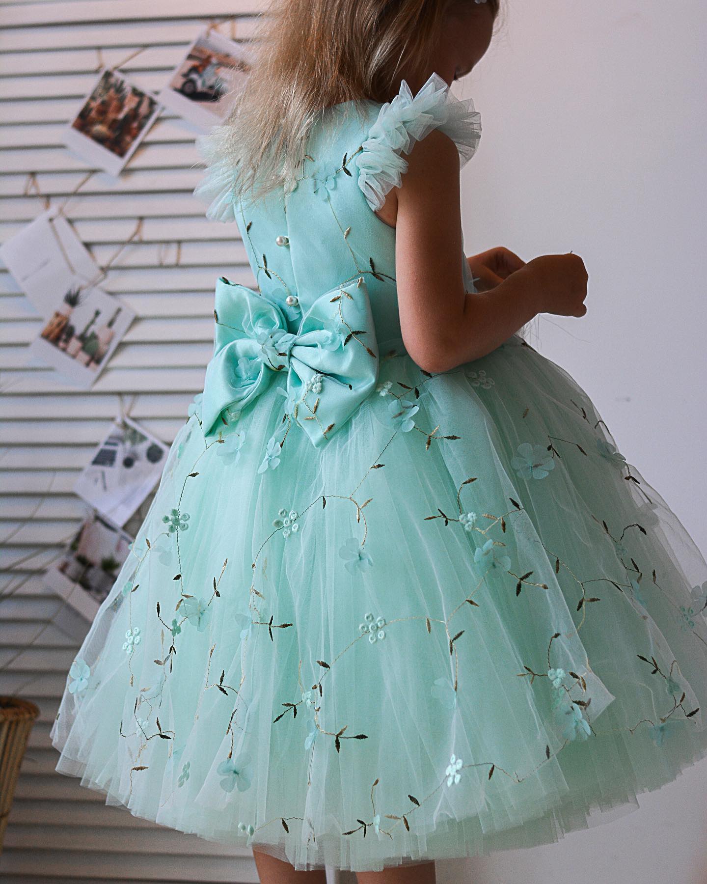 Yellow Appliqued wer Girl Dresses Princess Wedding Tiered Ball Gown Toddler Pageant Gowns Tulle Knee Length Birthday First Communion Dress