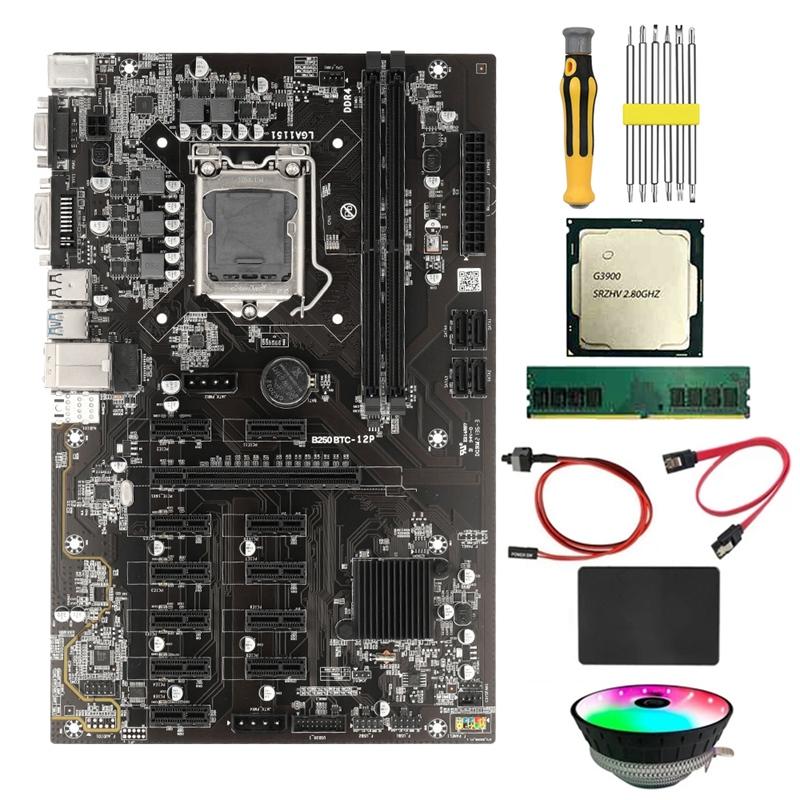 Motherboards B250 BTC Mining Motherboard G3900 CPU+8G DDR4 RAM+120G SSD+Fan+Switch Cable+Screwdriver Kit 12 PCIE Slot LGA1151 SATA3.0
Motherboards B250 BTC Mining Motherboard G3900 CPU+8G DDR4 RAM+120G SSD+Fan+Switch Cable+Screwdriver Kit 12 PCIE Slot LGA1151 SATA3.0