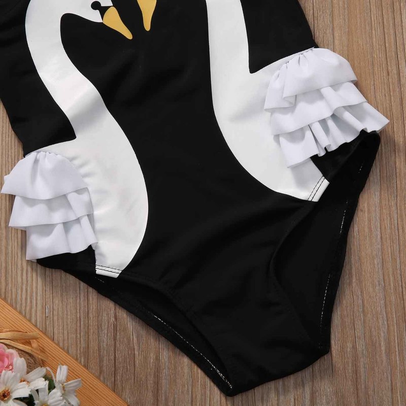 2 7Y Kids Girls Swimwear Baby Bikini Summer Swan Print Ruffle Swimsuits Children Bathing Suits Beachwear 220530