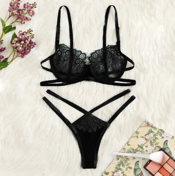 Thongs V-String Panties Transparent Bra set Lingerie set Floral Lace Bralette Summer Sexy Sets Ladies Panty Underwear 210820
