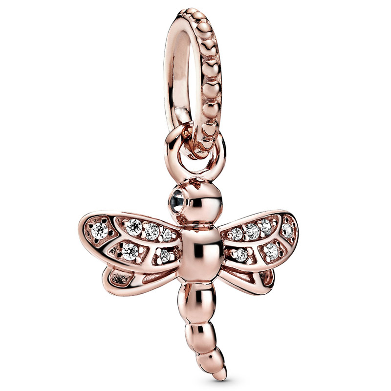 S925 Sterling Silver Dangle Charm Rose Gold Sparkg Dragoy Heart And Angel Wings Pendant Beads Bead Fit Charms Bracelet DIY Jewelry Accessories