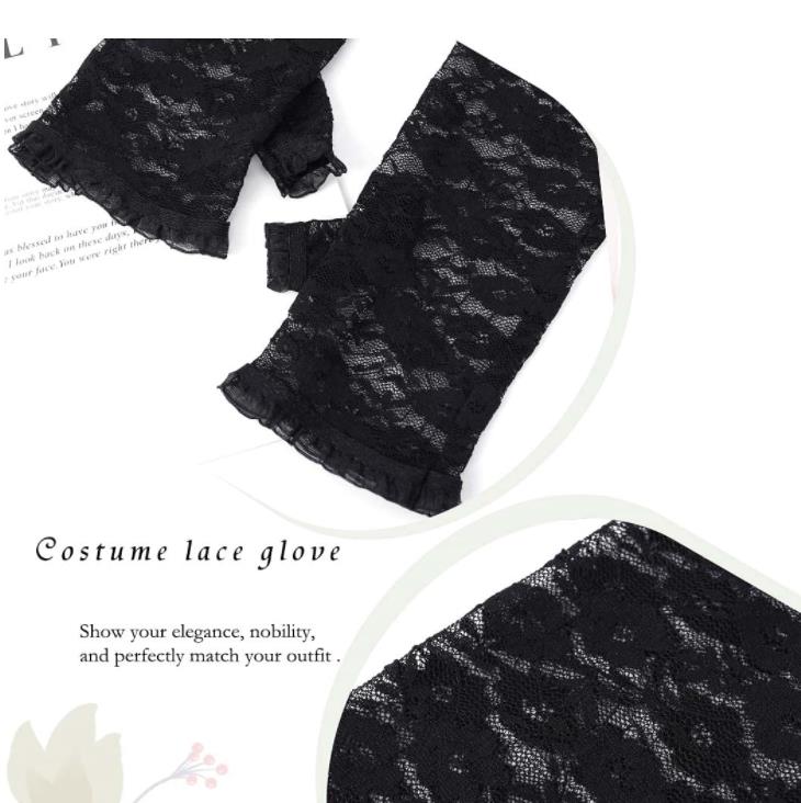 20s Lace Fingerless Long Gloves Costume Accessories Black Floral Opera Party 1920s Flapper Glove for Women Girls Red Pink Beige White