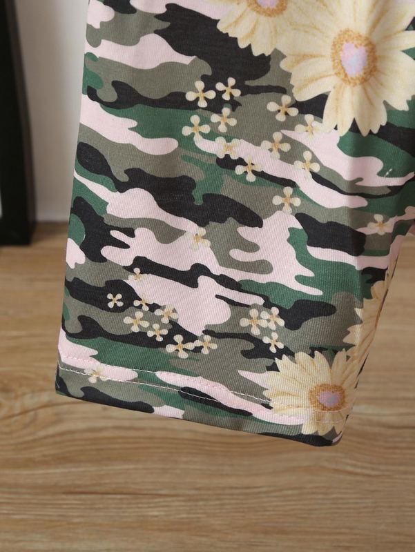 Toddler Girls Sunflower Tee With Camo Biker Shorts SHE