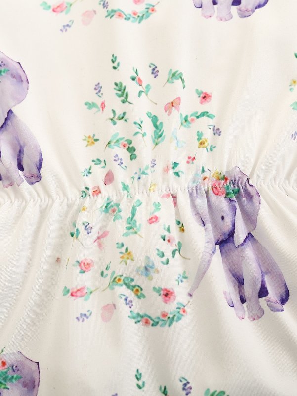 Baby girl floral and elephant graphic jumpsuit and headband SHE