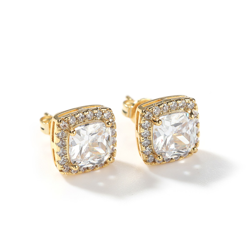 Square Zircon Stud Earrings CZ Earring Silver Color Fashion Jewelry for Men WomenGift
