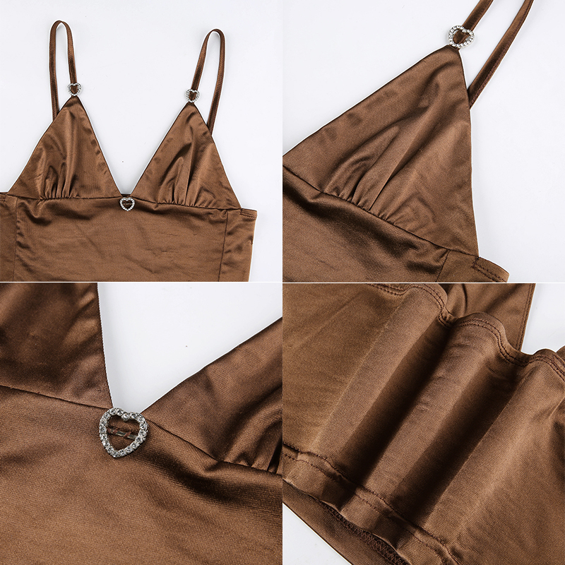Brown Satin 90s Summer Sexy Top With Thin Strap Backless Fashion Trend Blue V Neck Sleeveless Pink Crop Cami Party Club 220325