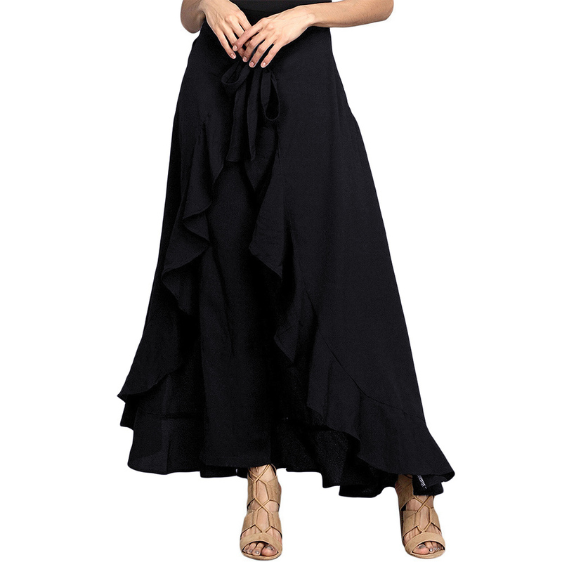 Women Pants Causal Ruffle Drawstring Trouser Elegant High Waist Irregular Loose Pure Color Autumn Female Pant Skirt 220325